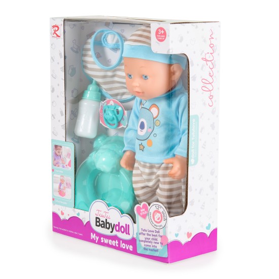 12“ Doll with potty and pacifier Grey 6812