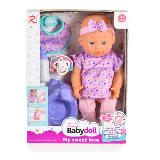 12“ Doll with potty and pacifier Purple 6811