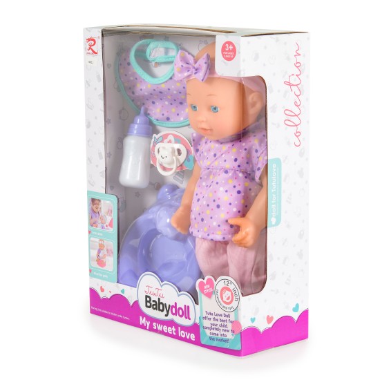 12“ Doll with potty and pacifier Purple 6811