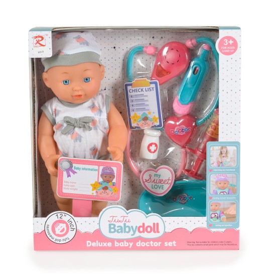 12“ Doll with stetoscope with sound Hippo 6818