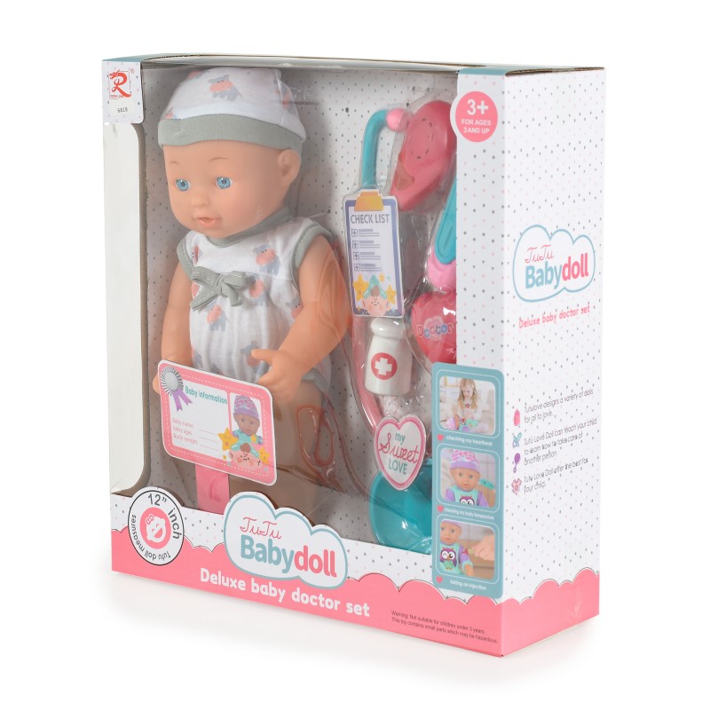 12“ Doll with stetoscope with sound Hippo 6818