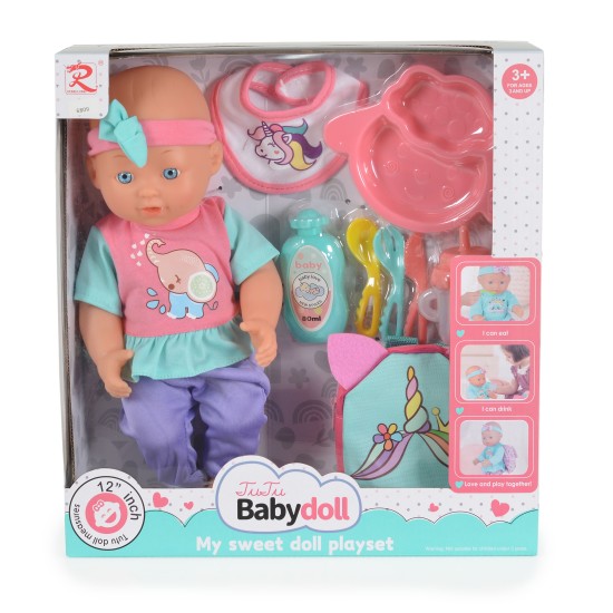 12“ Doll with accessories and backpack Unicorn 6809