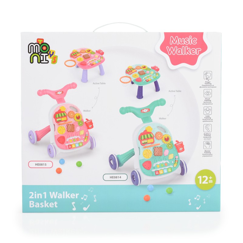 Walker 2in1 with basket pink HE0815