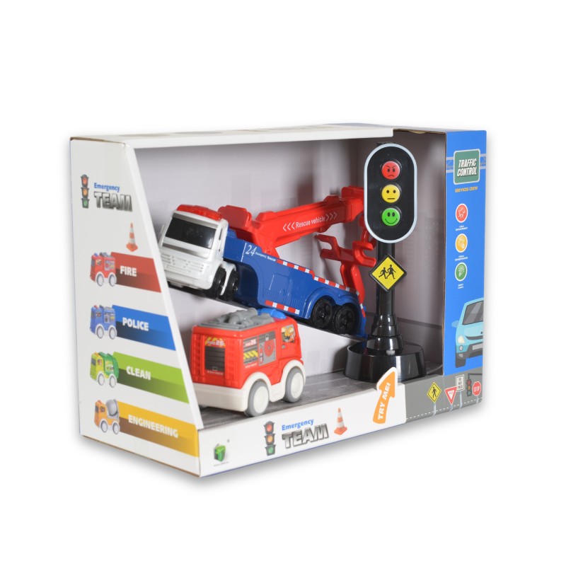 Traffic light with friction truck and fire car 2638-2