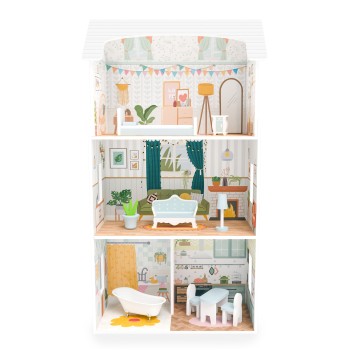 Wooden Doll House (9 furniture) - 8211