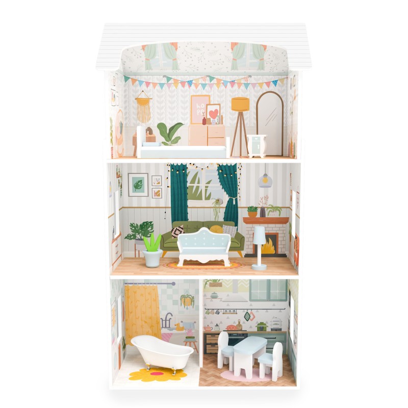 Wooden Doll House (9 furniture) - 8211