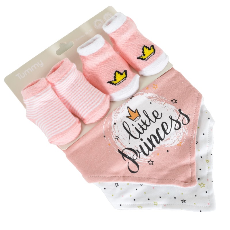 Baby set 2 pcs. bibs and 2 pcs. socks Tummy pink