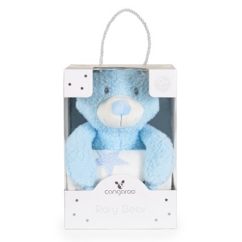 Baby Blanket 90/75 cm with stuffed toy Rory Bear blue