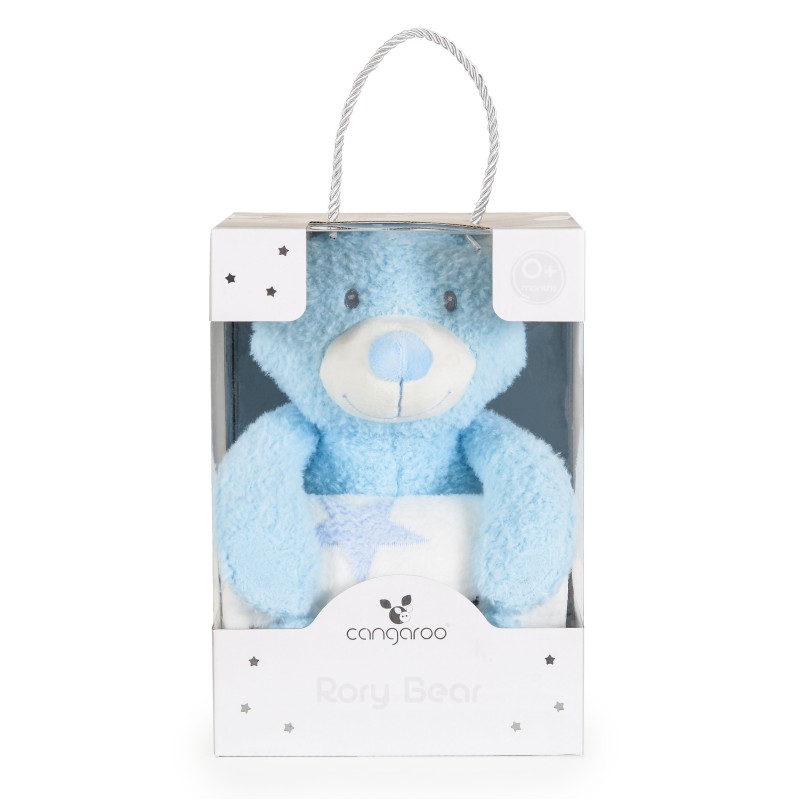 Baby Blanket 90/75 cm with stuffed toy Rory Bear blue