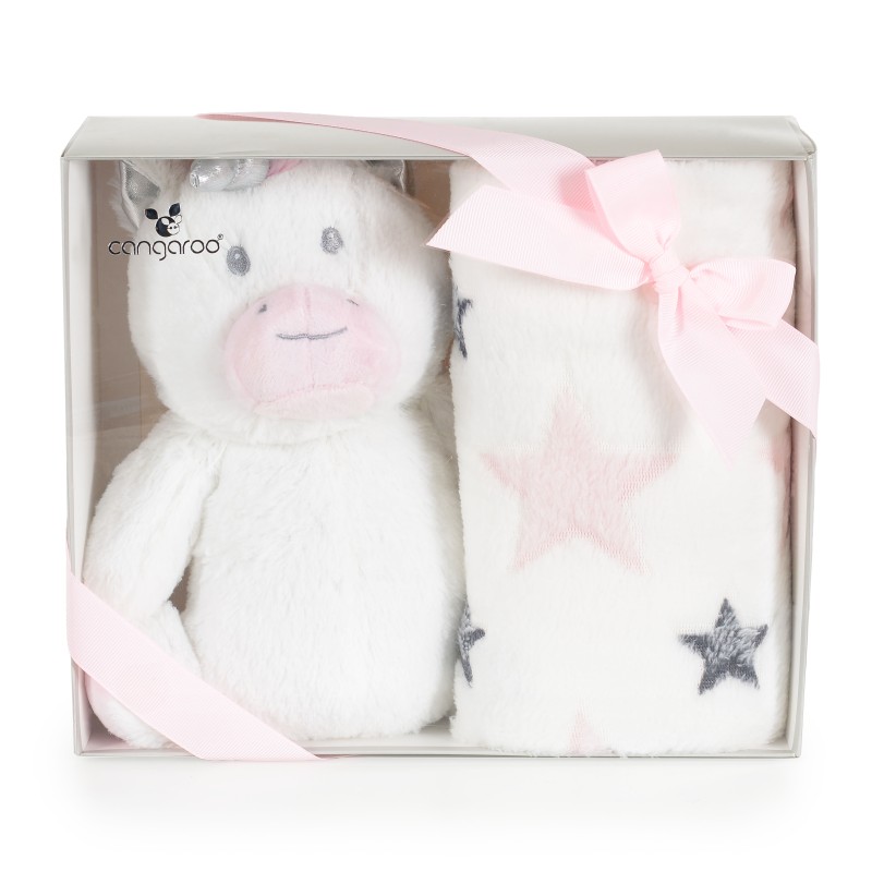 Baby Blanket 90/75 cm with toy Unicorn stars