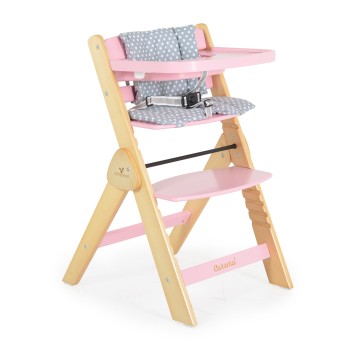 Wooden high chair Caramel pink