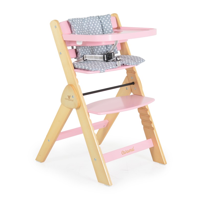 Wooden high chair Caramel pink