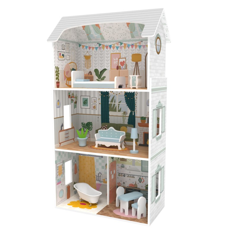 Wooden Doll House (9 furniture) - 8211