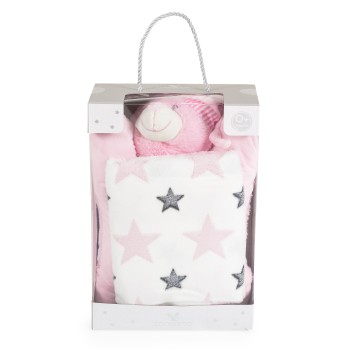 Baby Blanket 90/75 cm with a pillow Sleepy bear pink