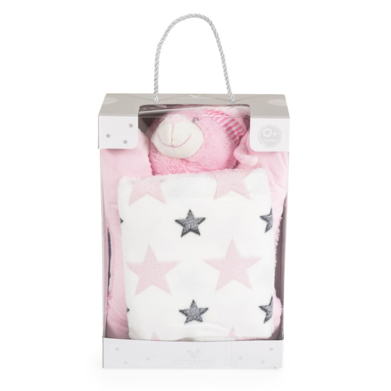 Baby Blanket 90/75 cm with a pillow Sleepy bear pink