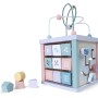 Wooden learning cube, sorter, mula, clock