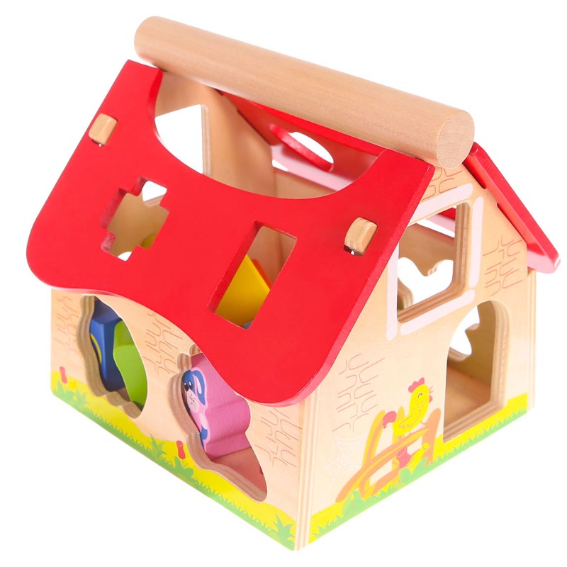 Wooden house farm sorter with blocks Ecotoys