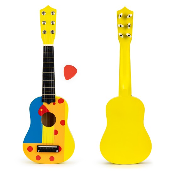 Wooden childrens guitar with metal strings and guitar pick- yellow ECOTOYS Wooden childrens guitar with metal strings and guitar pick- yellow ECOTOYS