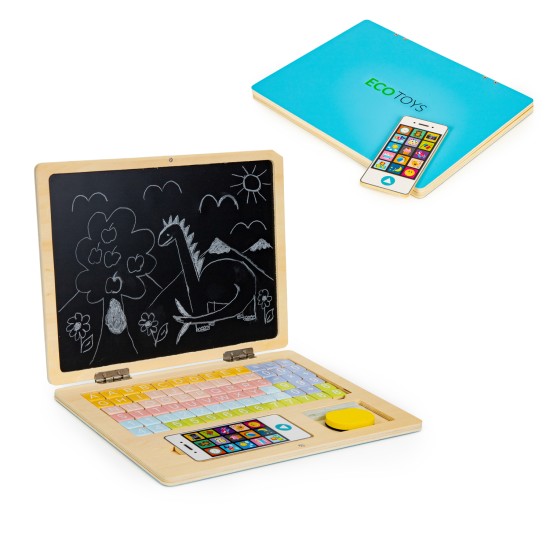 Wooden Magnetic educational blackboard laptop with phone and letters ECOTOYS Wooden Magnetic educational blackboard laptop with phone and letters ECOTOYS