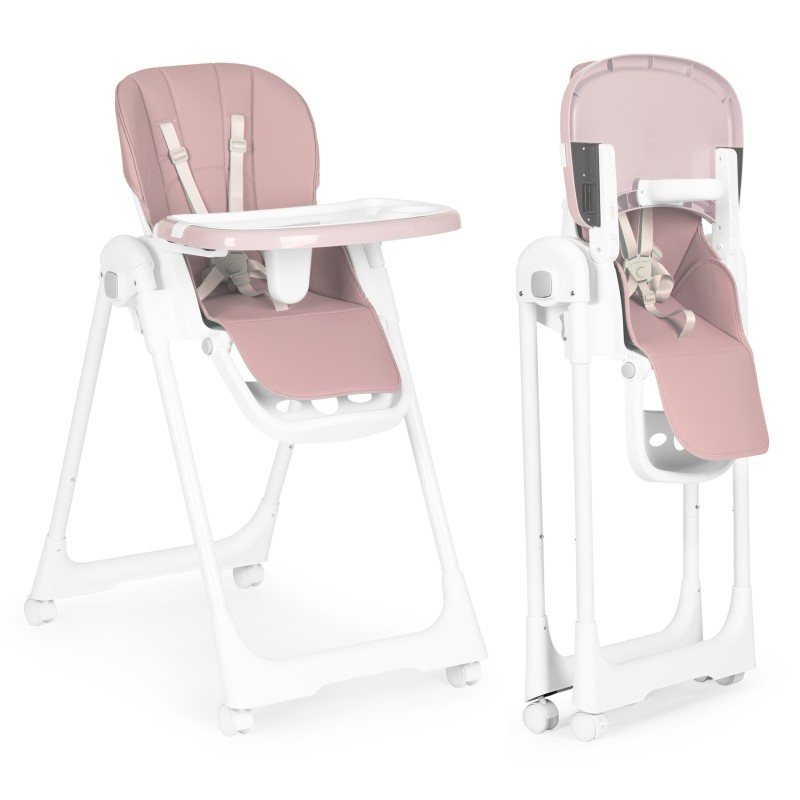 Highchair feeding chair height adjustable eco-leather straps double tray pink ECOTOYS