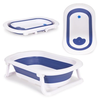 Baby bathtub Folding tourist bathtub with drain Ecotoys blue
