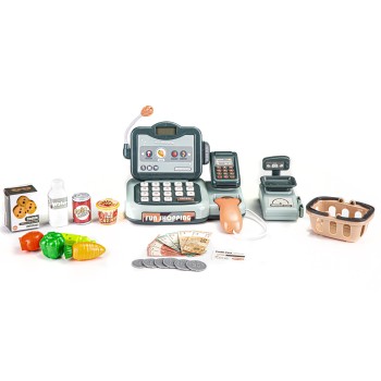 Store cash register, products, scanner, calculator, sounds