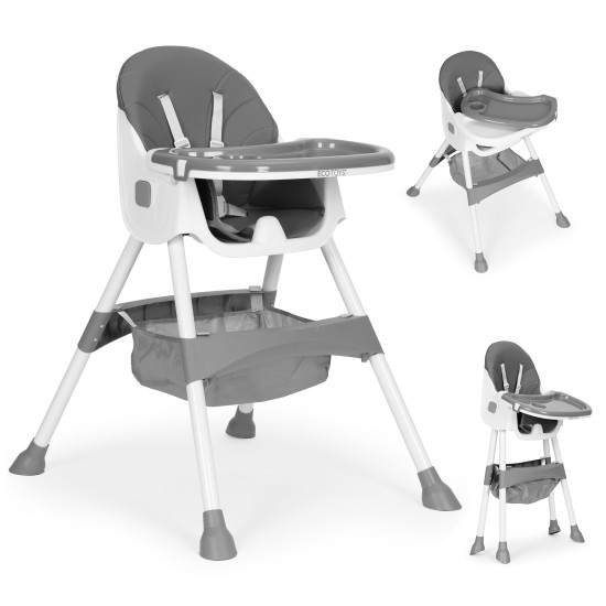 Child feeding chair with tray and basket, 5-point harness, gray, ECOTOYS Child feeding chair with tray and basket, 5-point harness, gray, ECOTOYS