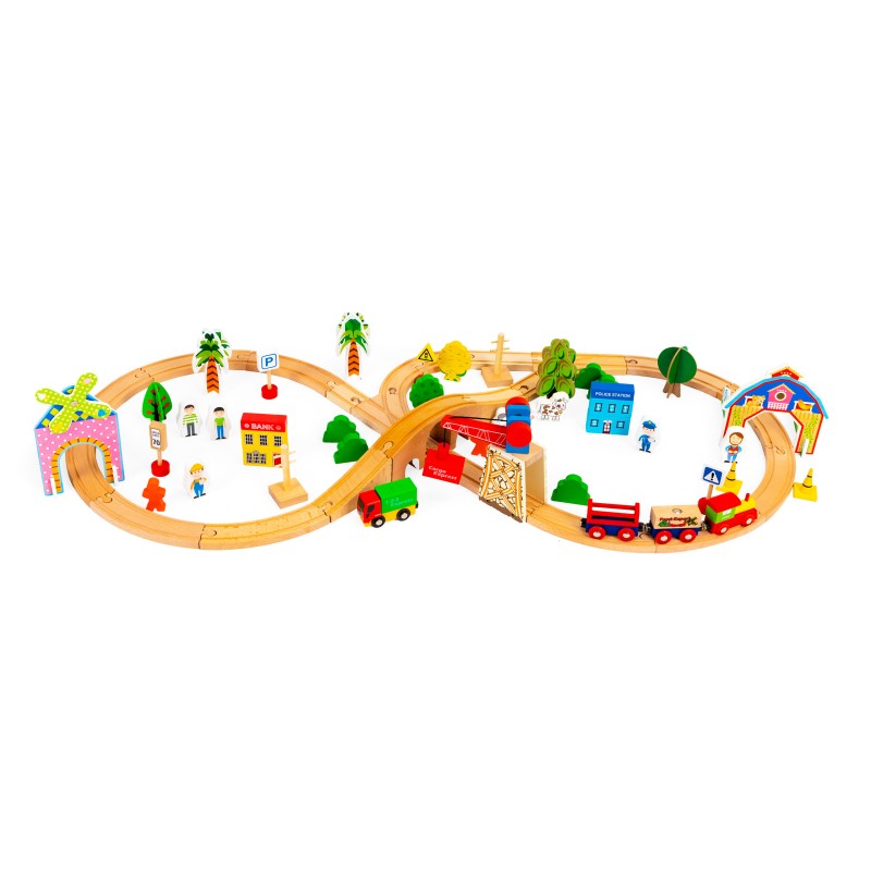 Wooden railroad tracks for batteries of 78 elements Ecotoys