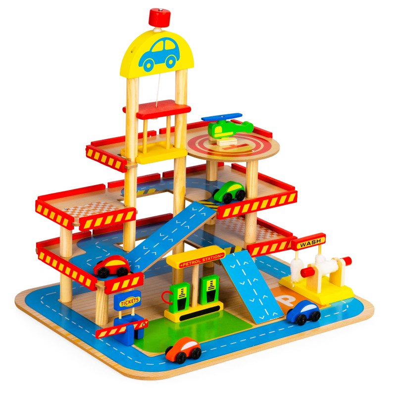 Large wooden garage with lift + cars Ecotoys