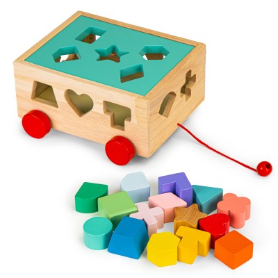 Wooden shape sorter cart trolley with blocks - educational cube for children