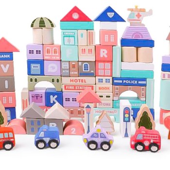 Wooden educational blocks city with a mat 115 pcs ECOTOYS