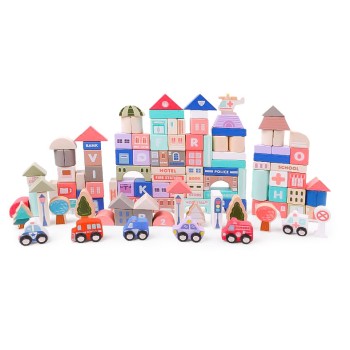 Wooden educational blocks city with a mat 115 pcs ECOTOYS