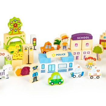 Wooden educational building blocks city with zoo 120 pieces