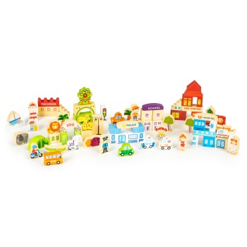 Wooden educational building blocks city with zoo 120 pieces