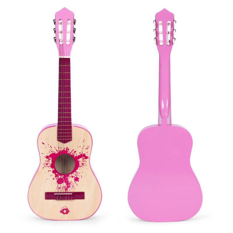 Childrens guitar pink large - 34 wooden 6 strings metal and nylon ECOTOYS