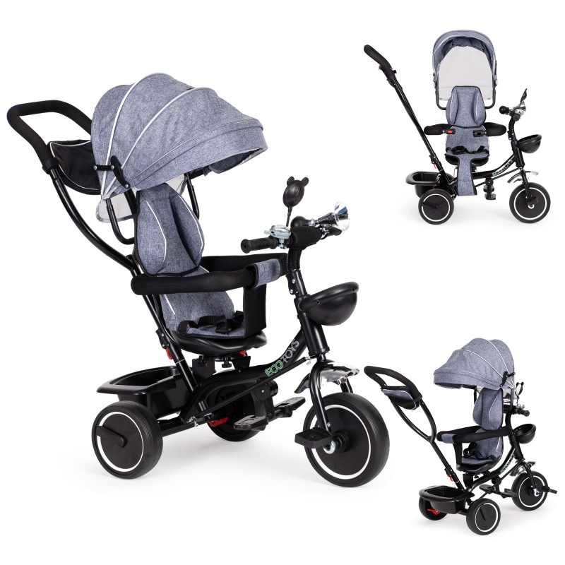 Tricycle with a rotating seat and a roof