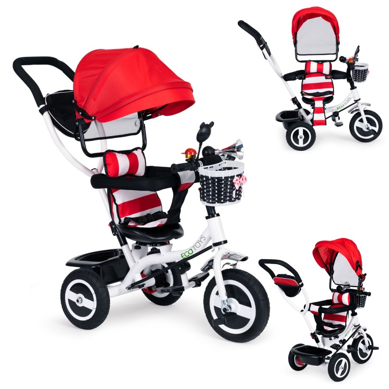 Tricycle rotating canopy red durable rubber wheels