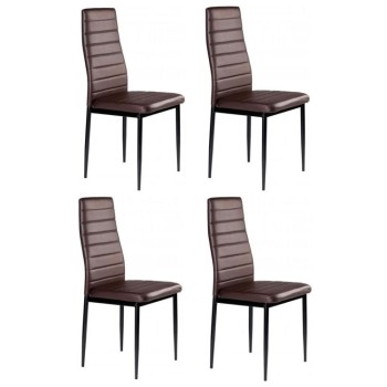 A set of 4 dining room chairs for the living room made of eco-leather with contoured backrest, brown