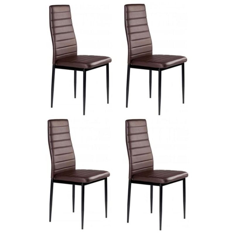 A set of 4 dining room chairs for the living room made of eco-leather with contoured backrest, brown
