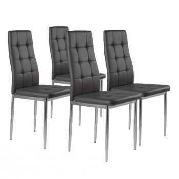 Set of 4 chairs for the living room or dining room, simple quilted chair, chrome legs, gray eco-leather
