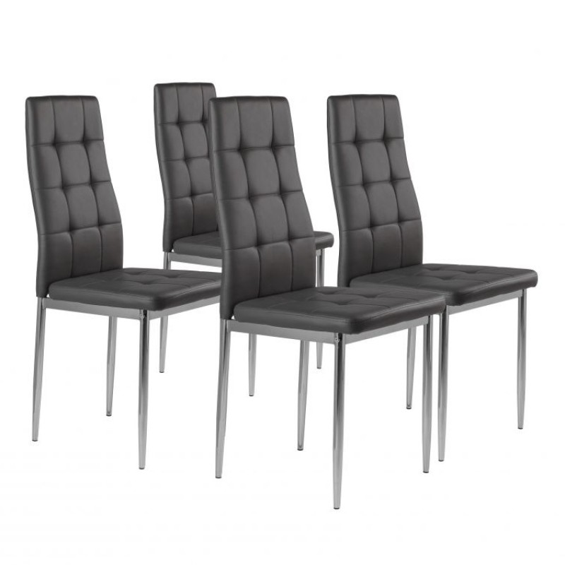 Set of 4 chairs for the living room or dining room, simple quilted chair, chrome legs, gray eco-leather