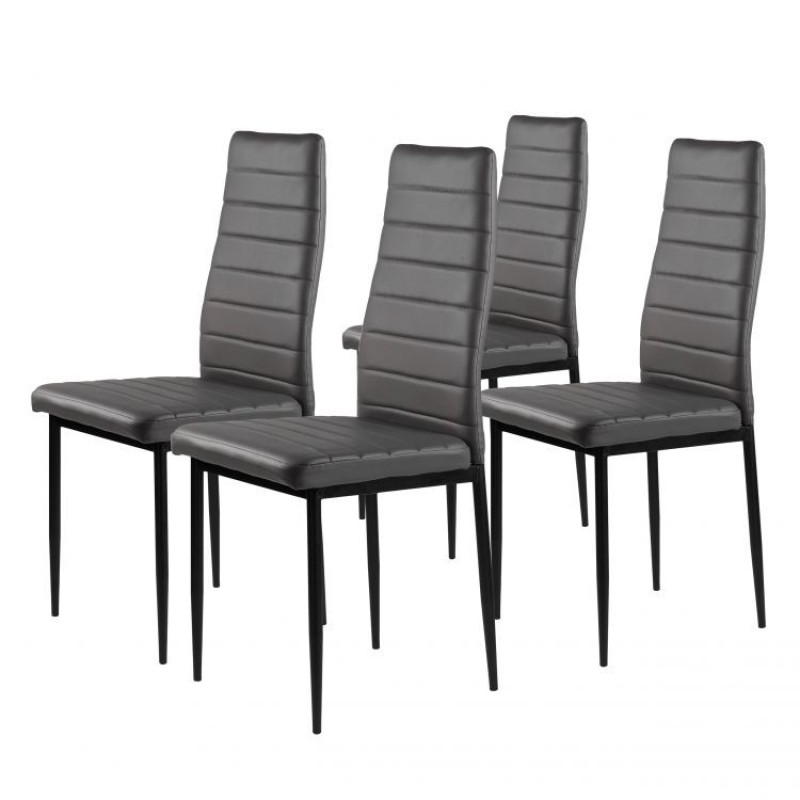 Set of 4 chairs for living room and dining room with Eco-Leather, ergonomic backrest, grey