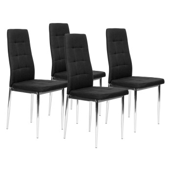 Set of 4 chairs for the living room and dining room, simple quilted chair, chrome legs, black