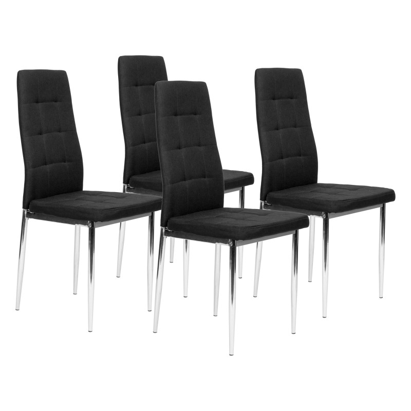 Set of 4 chairs for the living room and dining room, simple quilted chair, chrome legs, black