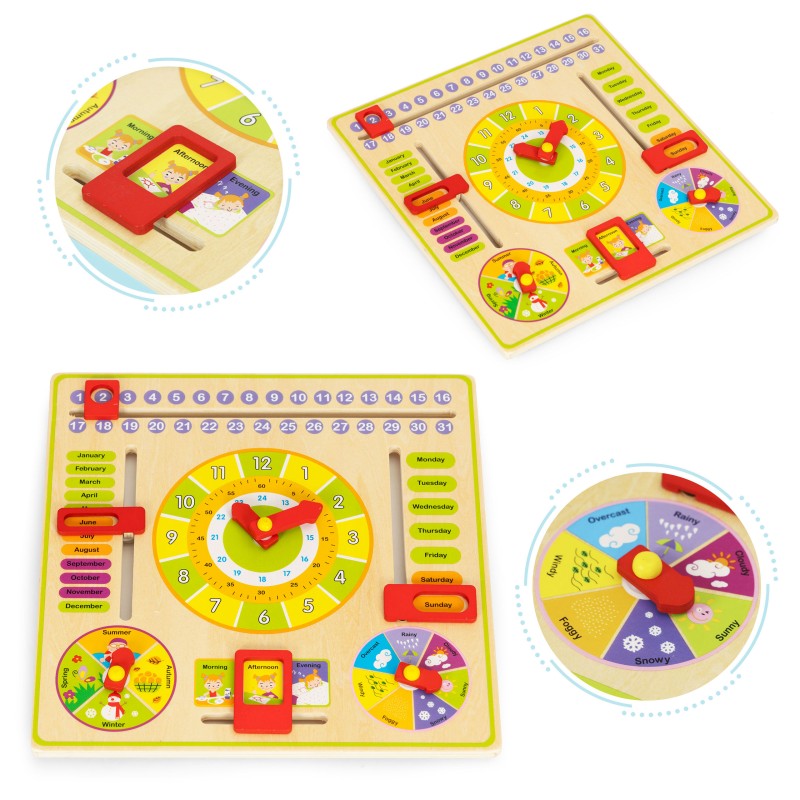 Wooden educational manipulative board, calendar clock ECOTOYS