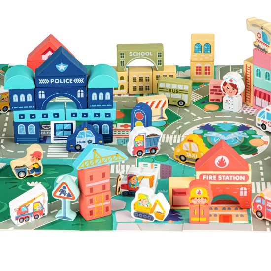 Wooden educational blocks city mat 121 pcs ECOTOYS Wooden educational blocks city mat 121 pcs ECOTOYS