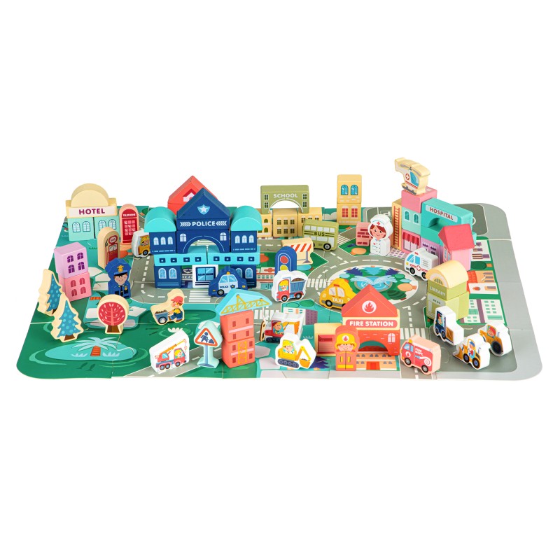 Wooden educational blocks city mat 121 pcs ECOTOYS