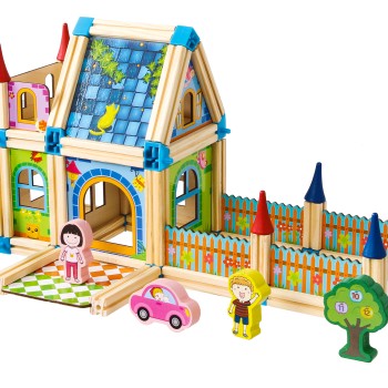 Wooden construction blocks building a house 6in1 ECOTOYS