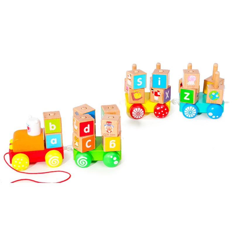 Wooden train large educational blocks alphabet Ecotoys