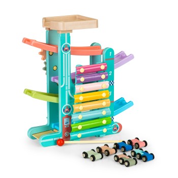 Wooden track slide + 6 cars + xylophone ECOTOYS